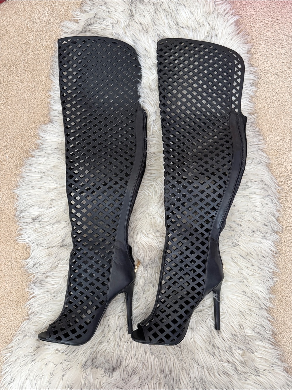New Black Cutout Over-the-Knee Stiletto Heels - Women